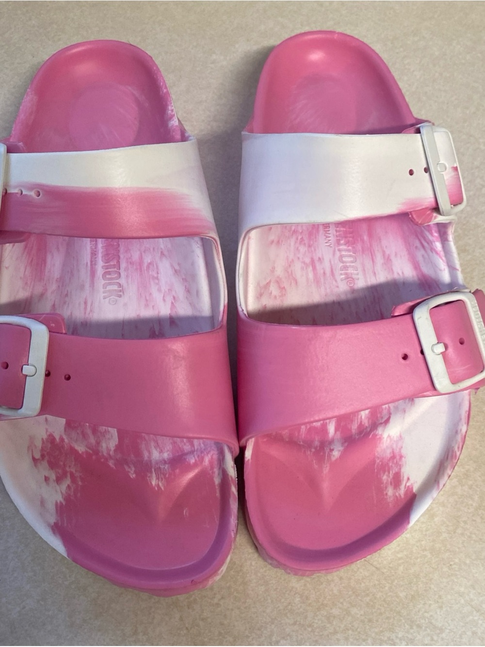 Birkenstock Pink and White Two-Tone EVA Arizona Sandals Size 10 - Picture 8 of 8
